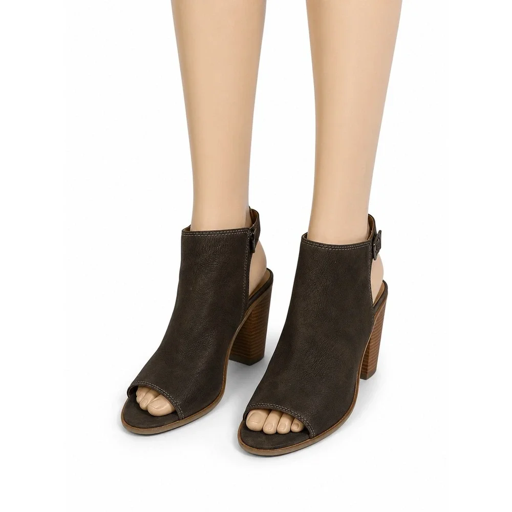 Lucky Brand Womens Brown Leather Peep Toe Block Heel Slingback Booties Size 9M